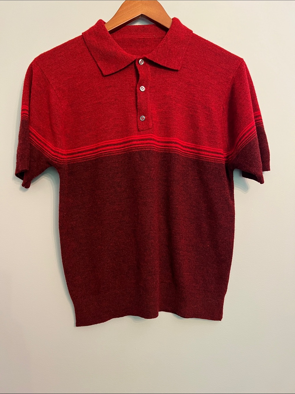Men's Two-Tone Red Short-Sleeve Polo Sweater Shirt